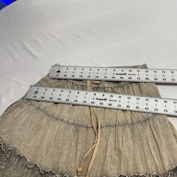 Young Threads Boho Gypsy 7 Tiered Crinkle Lace Patchwork Skirt Latte Size Small - Picture 4 of 6